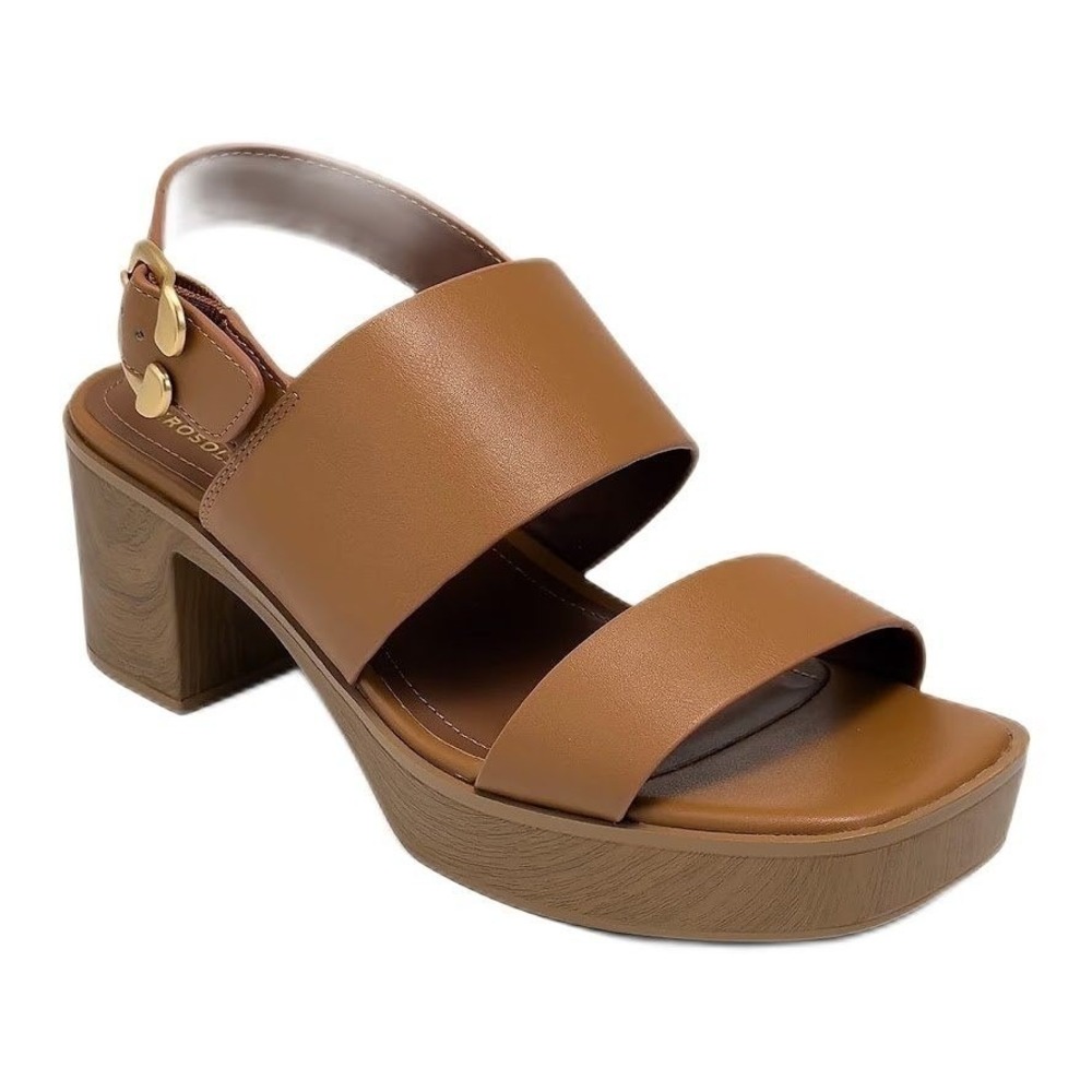 Aerosoles Tara Womens Comfort Heeled Sandal Tan Wide Width Platform Size 7W NWT
